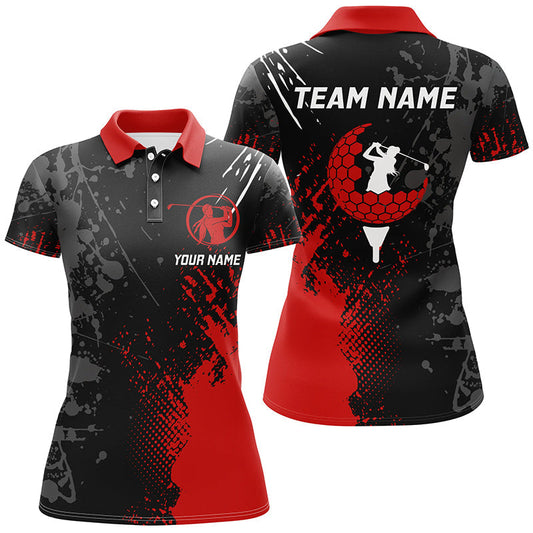 Womens Black and Red Golf Polo Shirt - Customizable Golf Attire, Perfect Gift for Female Golfers
 N8127