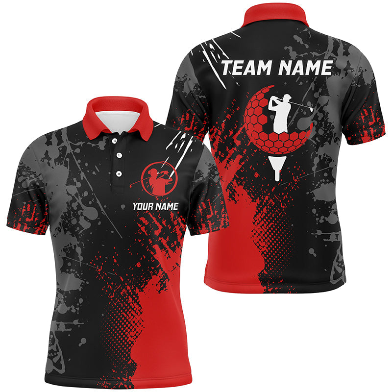 Men's Custom Black and Red Golf Polo Shirt - Personalized Golf Attire Gift for Him
 N8127