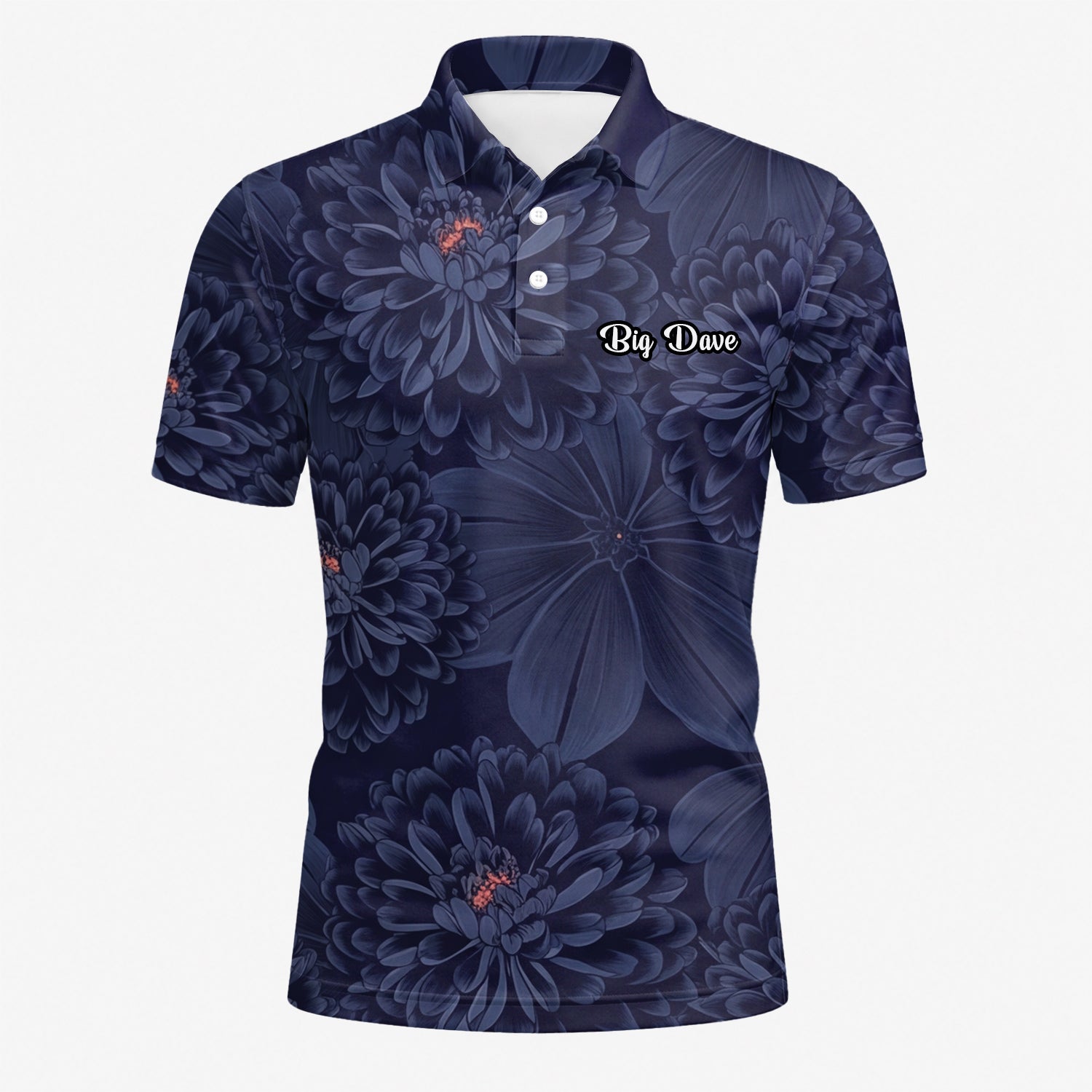 Personalisiertes Golf Poloshirt Dunkelblaues Chrysanthemen Blumen Design für Herren A0086