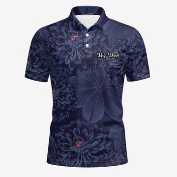 Personalisiertes Golf Poloshirt Dunkelblaues Chrysanthemen Blumen Design für Herren A0086