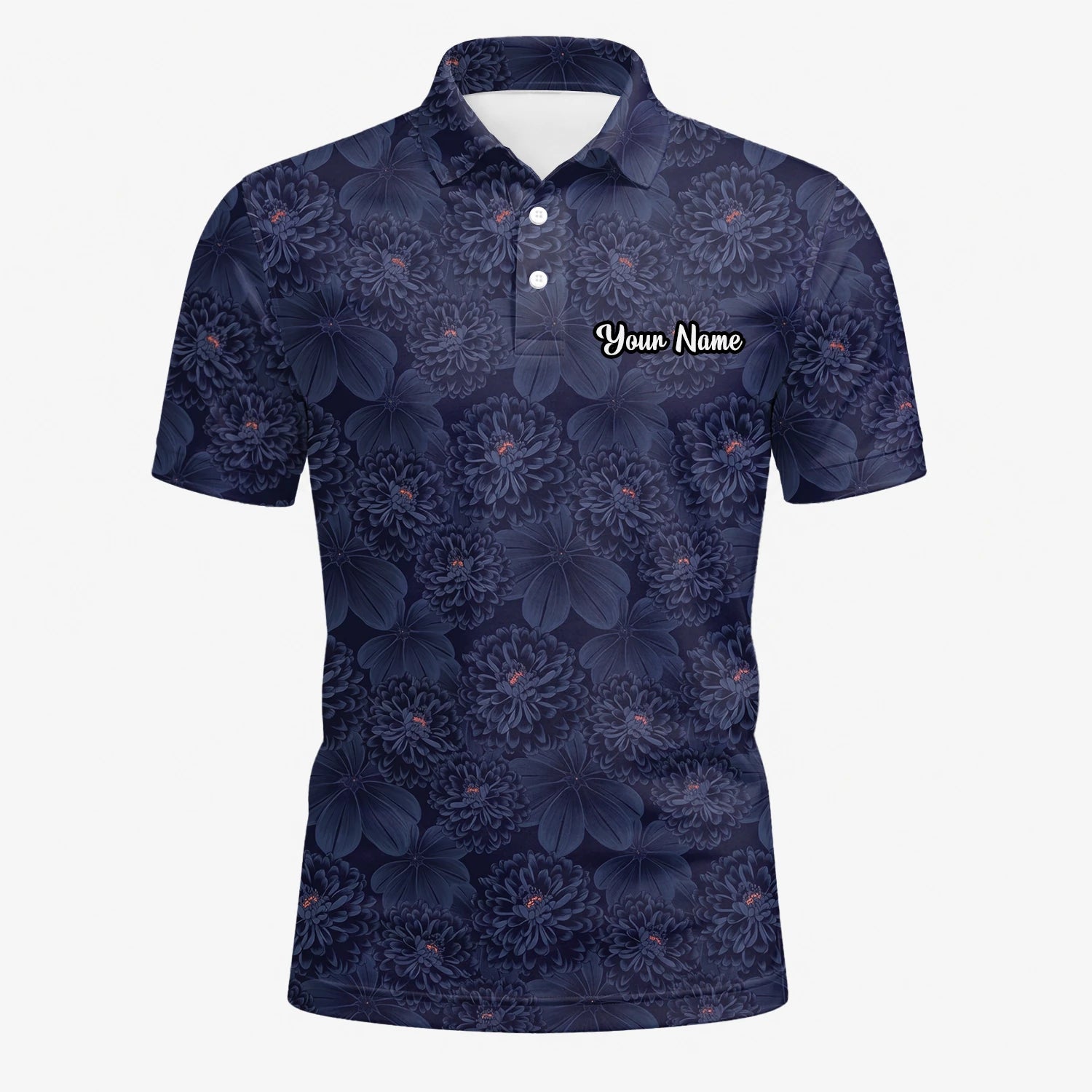 Personalisiertes Golf Poloshirt Dunkelblaues Chrysanthemen Blumen Design für Herren A0086