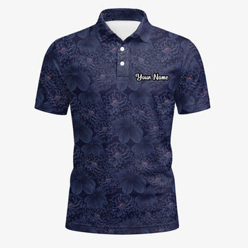 Personalisiertes Golf Poloshirt Dunkelblaues Chrysanthemen Blumen Design für Herren A0086