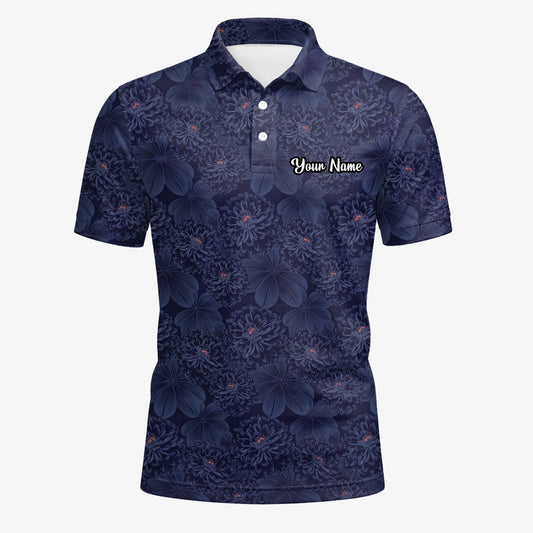 Personalisiertes Golf Poloshirt Dunkelblaues Chrysanthemen Blumen Design für Herren A0086