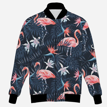 Herren Golf Jacke – Exotische Vögel, Pinke Flamingos und Dunkelblaue Palmenblätter N3694