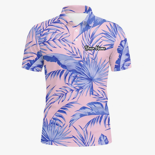 Personalisiertes Golf Poloshirt Rosa Lavendel Tropisches Palmenblätter Design für Herren M3354