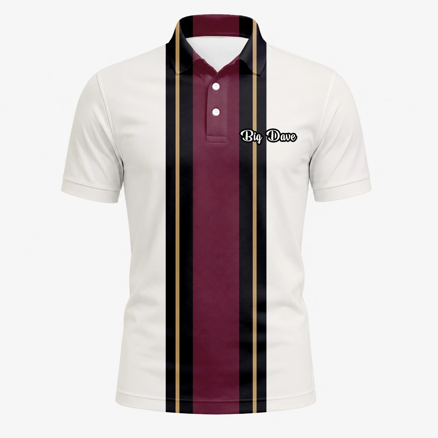 Personalisiertes Golf Poloshirt Weiß Bordeaux Schwarzes Rennstreifen Design für Herren G7028
