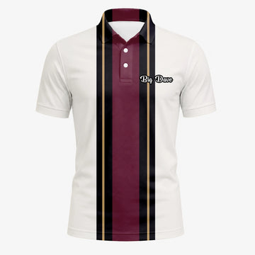 Personalisiertes Golf Poloshirt Weiß Bordeaux Schwarzes Rennstreifen Design für Herren G7028