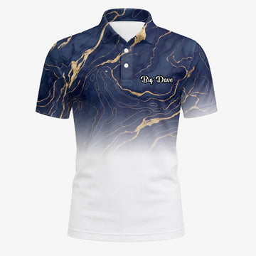 Personalisiertes Golf Poloshirt Marineblau Weißes Marmor Goldadern Design für Herren U5613