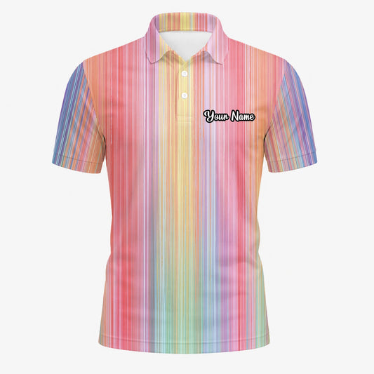 Personalisiertes Golf Poloshirt Pastell Regenbogen Streifen Design für Herren C5307