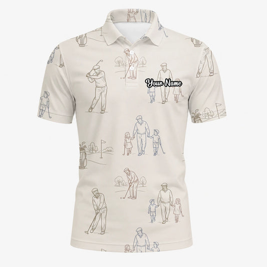 Personalisiertes Golf Poloshirt Beige Vintage Golfspieler Skizzen Design für Herren D6556