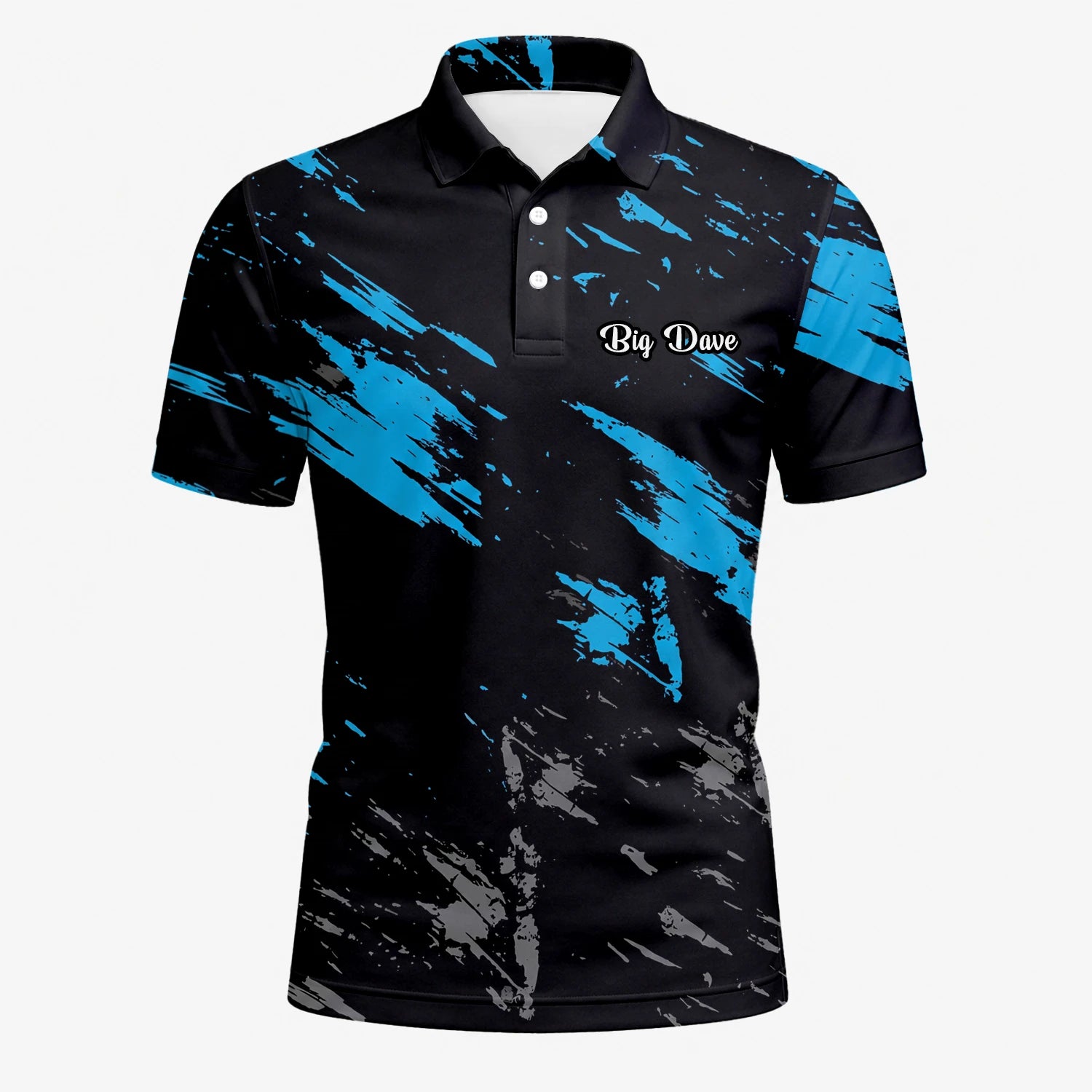 Personalisiertes Golf Poloshirt Schwarz Blaues Pinselstrich Design für Herren H3779