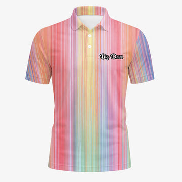 Personalisiertes Golf Poloshirt Pastell Regenbogen Streifen Design für Herren C5307