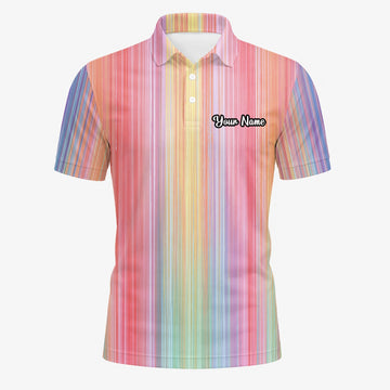 Personalisiertes Golf Poloshirt Pastell Regenbogen Streifen Design für Herren C5307
