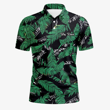 Personalisiertes Golf Poloshirt Schwarz Grünes Tropisches Bananenblätter Design für Herren K8023