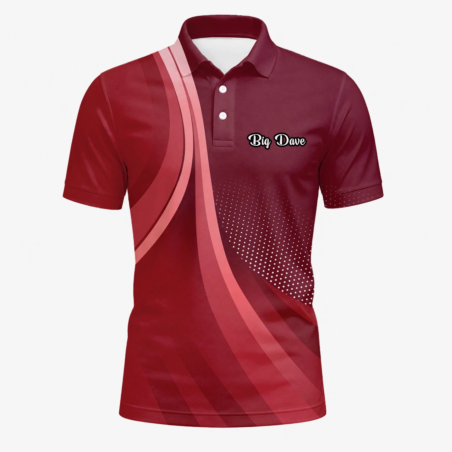 Personalisiertes Golf Poloshirt Bordeaux Rotes Abstraktes Wellen Design für Herren B4612
