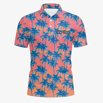 Personalisiertes Golf Poloshirt Korallenrosa Blaues Palmen Design für Herren A5845