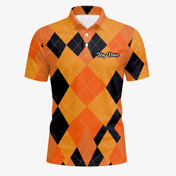 Personalisiertes Golf Poloshirt Orange Schwarzes Rauten Muster für Herren C4203
