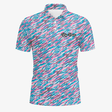 Personalisiertes Golf Poloshirt Rosa Türkis Abstraktes Sprenkel Design für Herren S1159