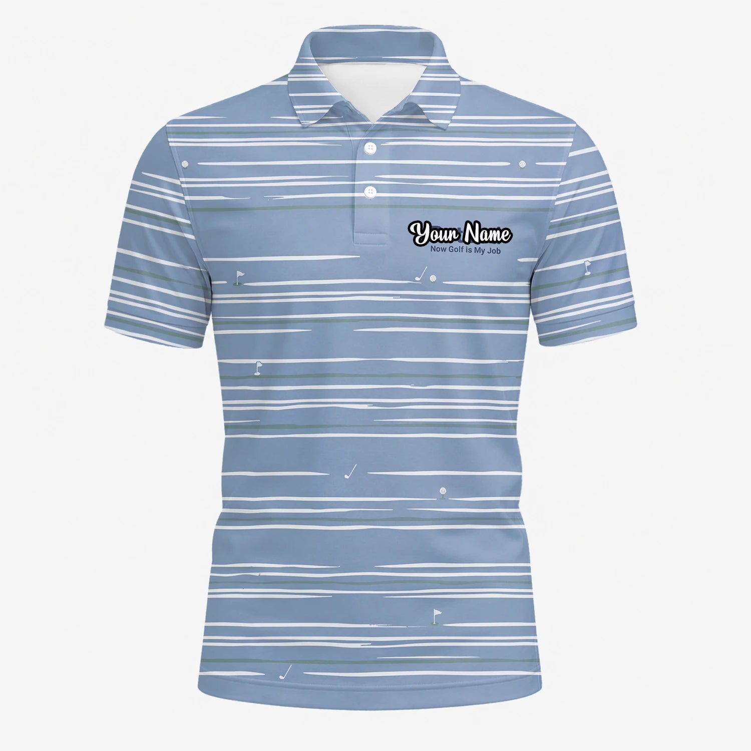 Personalisiertes Golf Poloshirt in Hellblau-Weiß mit abstraktem Streifenmuster für Herren F9706