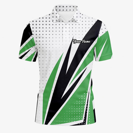 Personalisiertes Golf Poloshirt Weiß Grün Schwarzes Abstraktes Streifen Design für Herren C9494