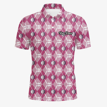 Personalisiertes Golf Poloshirt Rosa Rauten Golfball Design für Herren X0000