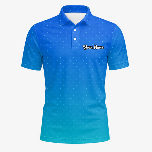Personalisiertes Golf Poloshirt Blau Türkis Punkt Verlauf Design für Herren O2326