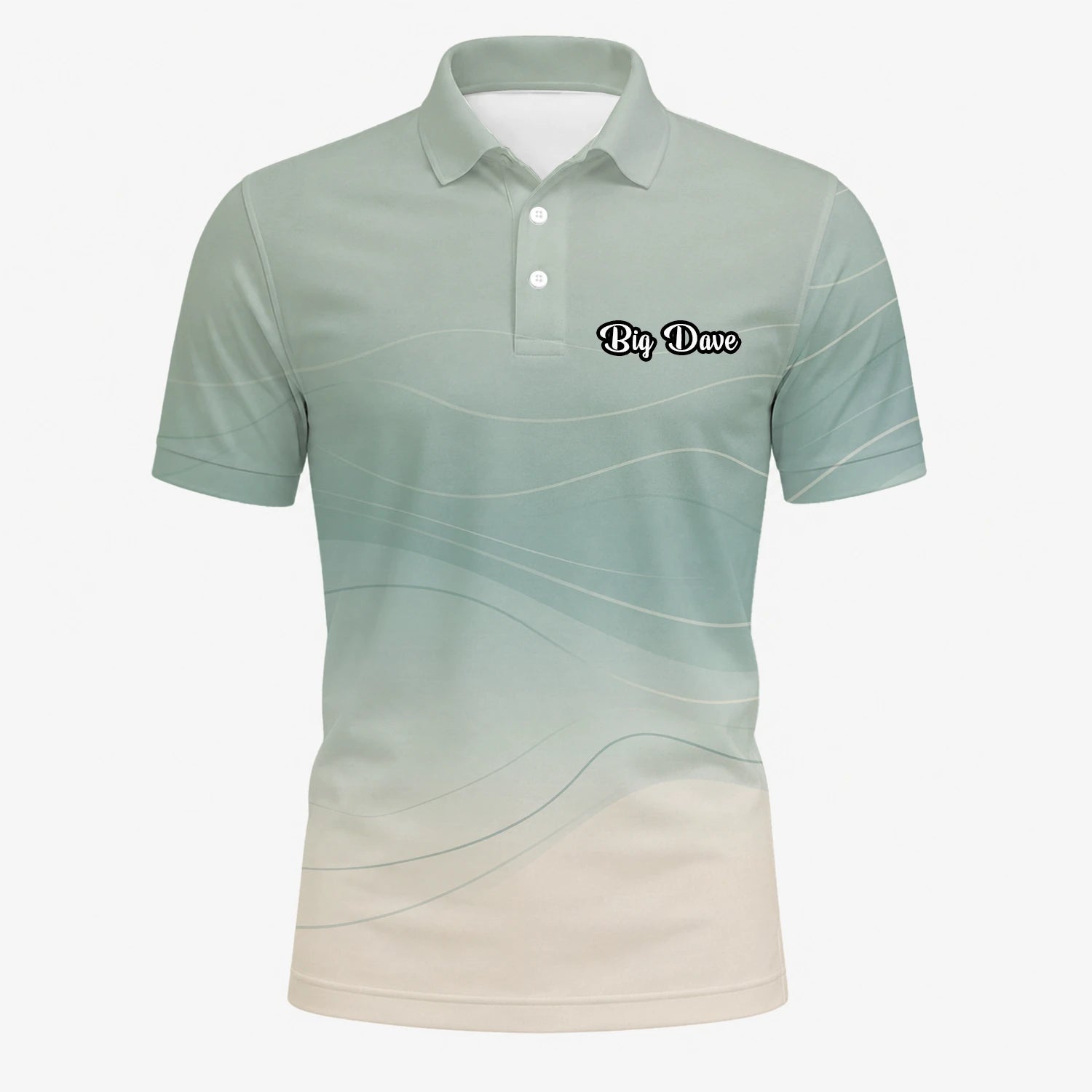Personalisiertes Golf Poloshirt Salbeigrün Beiges Abstraktes Wellen Design für Herren X8036