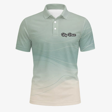 Personalisiertes Golf Poloshirt Salbeigrün Beiges Abstraktes Wellen Design für Herren X8036