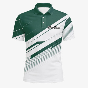 Personalisiertes Golf Poloshirt Grün Weißes Abstraktes Streifen Design für Herren E5041