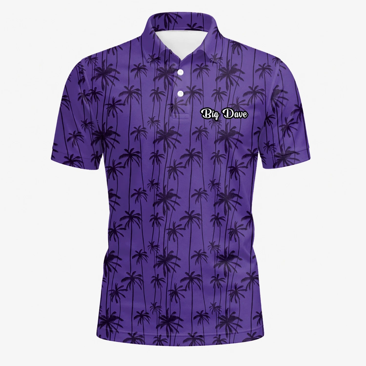 Personalisiertes Golf Poloshirt Lila Palmen Silhouetten Design für Herren P3247