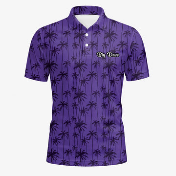 Personalisiertes Golf Poloshirt Lila Palmen Silhouetten Design für Herren P3247