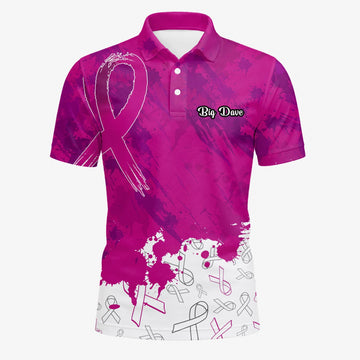 Personalisiertes Golf Poloshirt Magenta Brustkrebs Awareness Schleifen Farbklecks Design für Herren Q5636