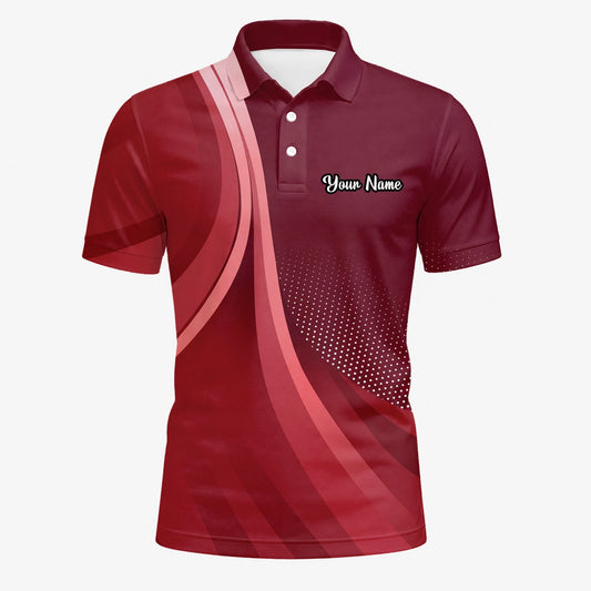 Personalisiertes Golf Poloshirt Bordeaux Rotes Abstraktes Wellen Design für Herren B4612