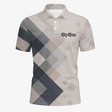Personalisiertes Golf Poloshirt Beige Graues Rauten Muster für Herren Z6499