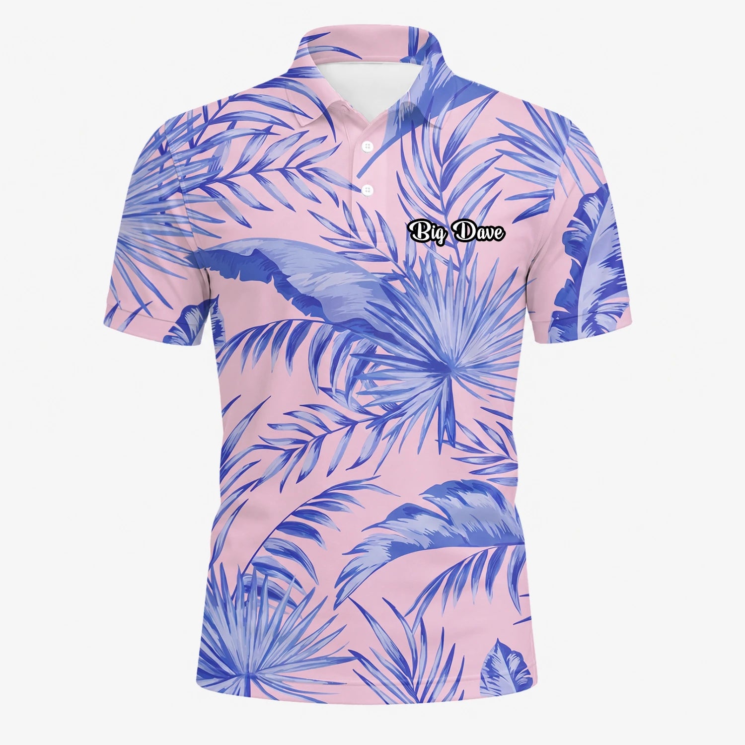 Personalisiertes Golf Poloshirt Rosa Lavendel Tropisches Palmenblätter Design für Herren M3354