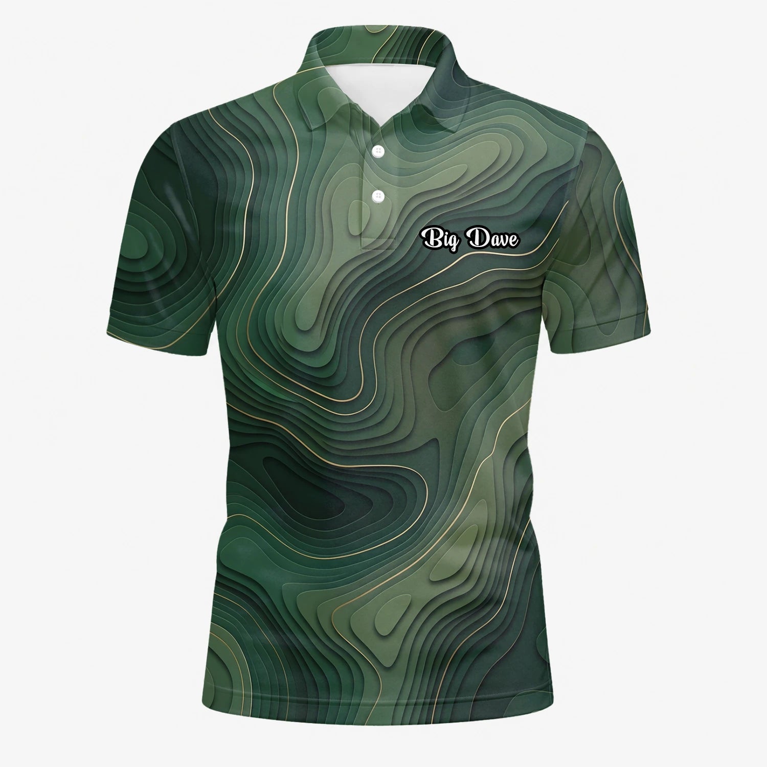 Personalisiertes Golf Poloshirt Grünes Topografisches Konturlinien Design für Herren H2497