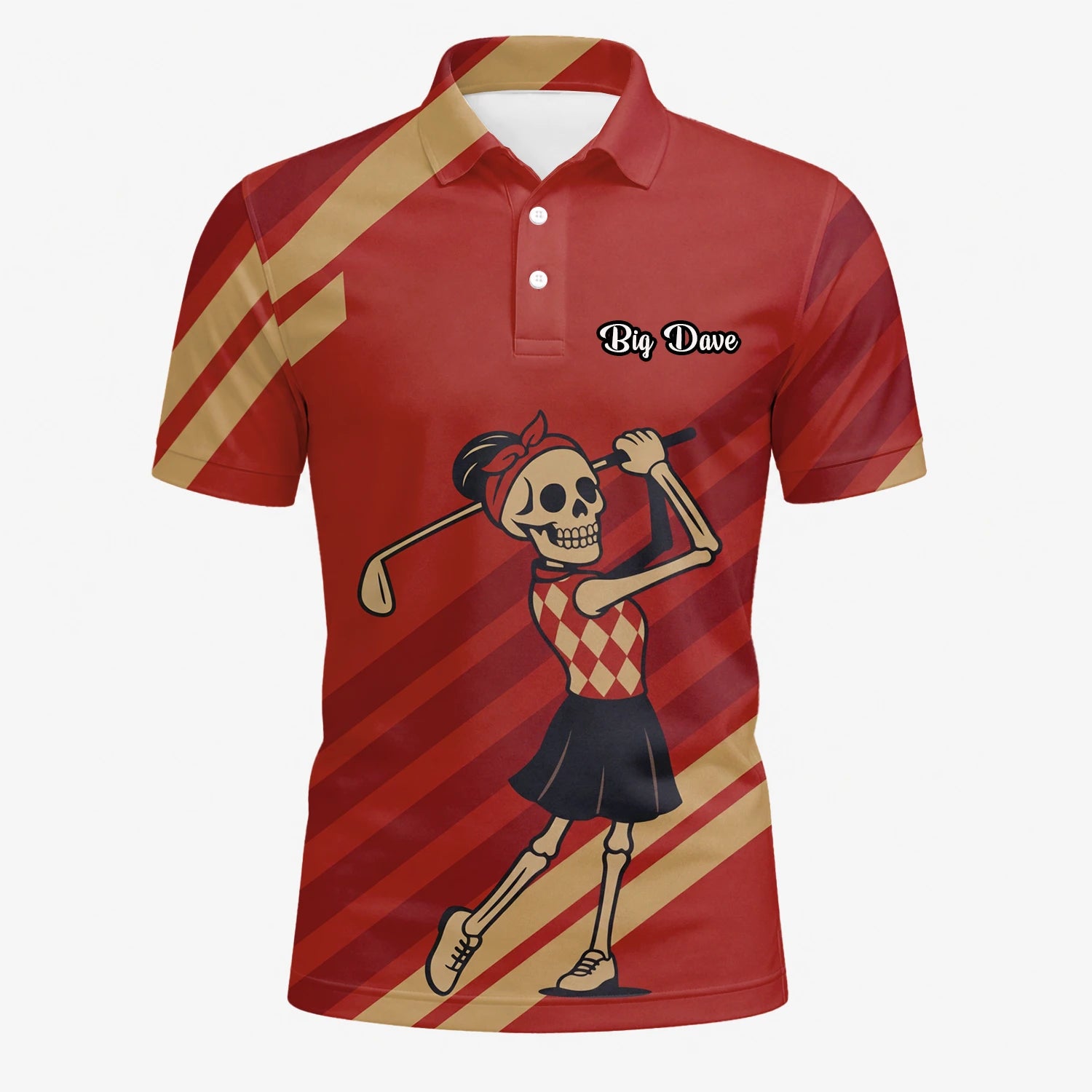 Personalisiertes Golf Poloshirt Rotes Skelett Golfer Cartoon Design für Herren Y0970