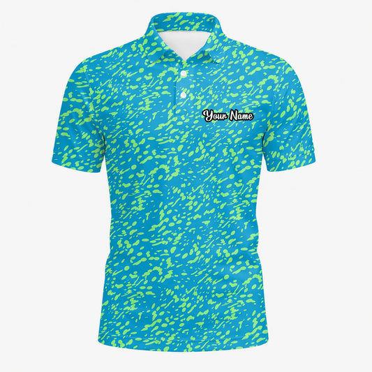 Personalisiertes Golf Poloshirt Türkis Limettengrünes Farbklecks Design für Herren G8287