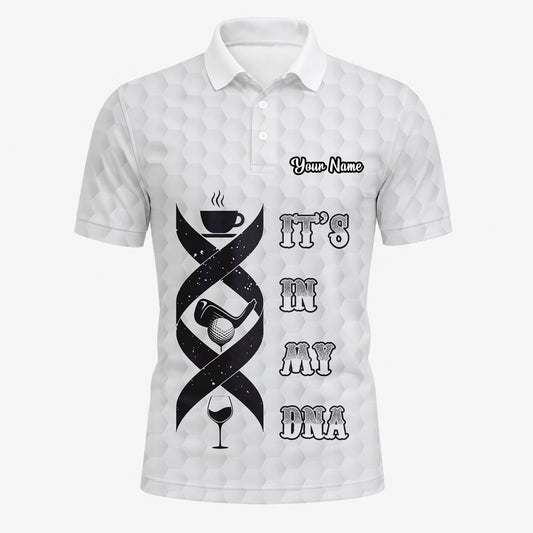 Personalisiertes Golf Poloshirt Weißes Golf In My DNA Spruch Design für Herren W3018