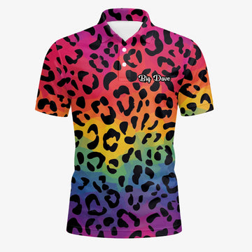 Personalisiertes Golf Poloshirt Regenbogen Leo Print Design für Herren X1632