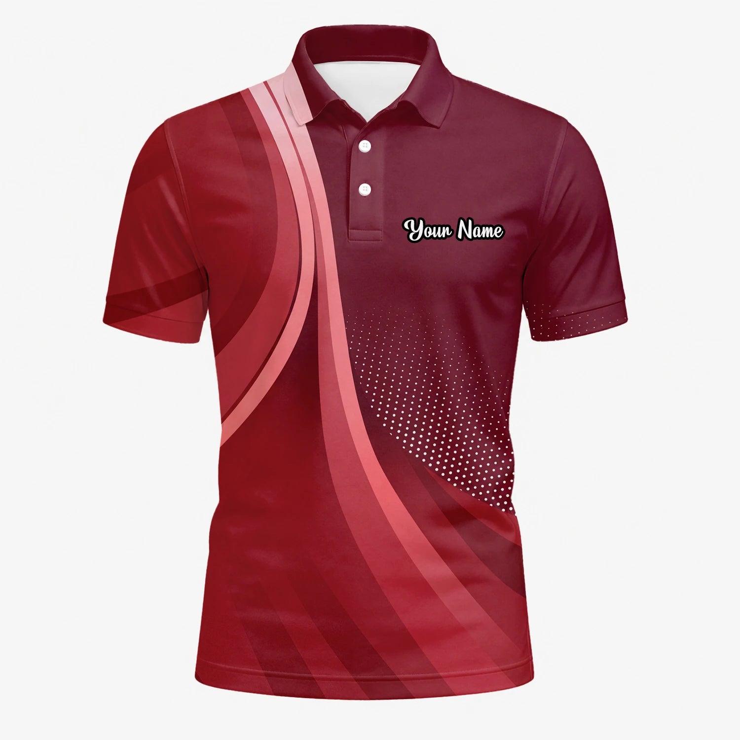 Personalisiertes Golf Poloshirt Bordeaux Rotes Abstraktes Wellen Design für Herren B4612