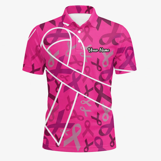 Personalisiertes Golf Poloshirt Rosa Brustkrebs Awareness Schleifen Design für Herren O4093