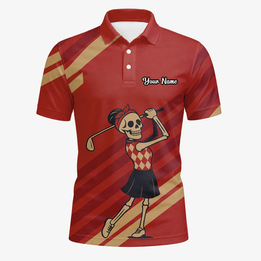 Personalisiertes Golf Poloshirt Rotes Skelett Golfer Cartoon Design für Herren Y0970