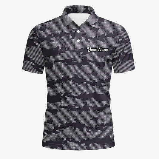 Personalisiertes Golf Poloshirt Grau Schwarzes Camo Design für Herren R8701