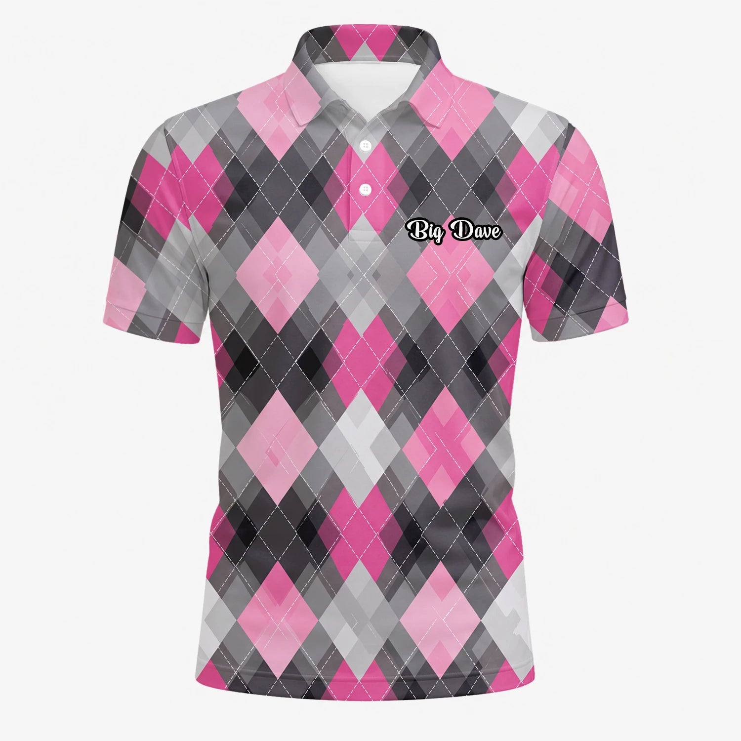Personalisiertes Golf Poloshirt Rosa Graues Rauten Muster für Herren Z9376