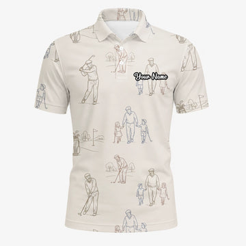 Personalisiertes Golf Poloshirt Beige Vintage Golfspieler Skizzen Design für Herren D6556