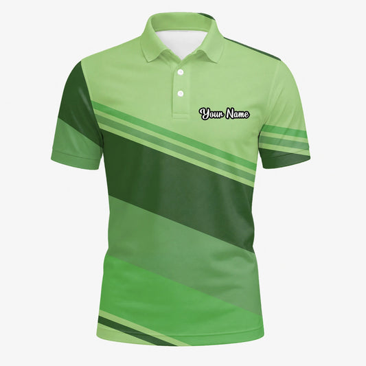 Personalisiertes Golf Poloshirt Hellgrünes Geometrisches Streifen Design für Herren S1599