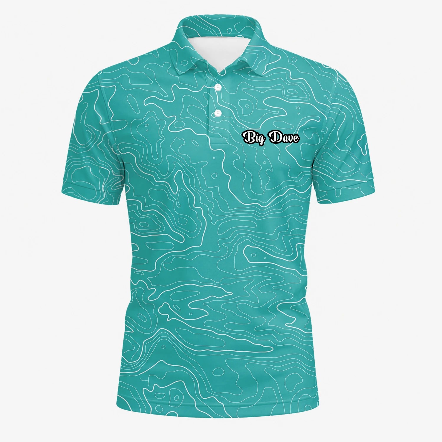 Personalisiertes Golf Poloshirt Türkisfarbenes Topografisches Konturlinien Design für Herren U3552
