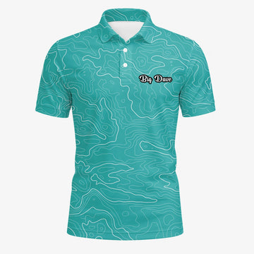 Personalisiertes Golf Poloshirt Türkisfarbenes Topografisches Konturlinien Design für Herren U3552