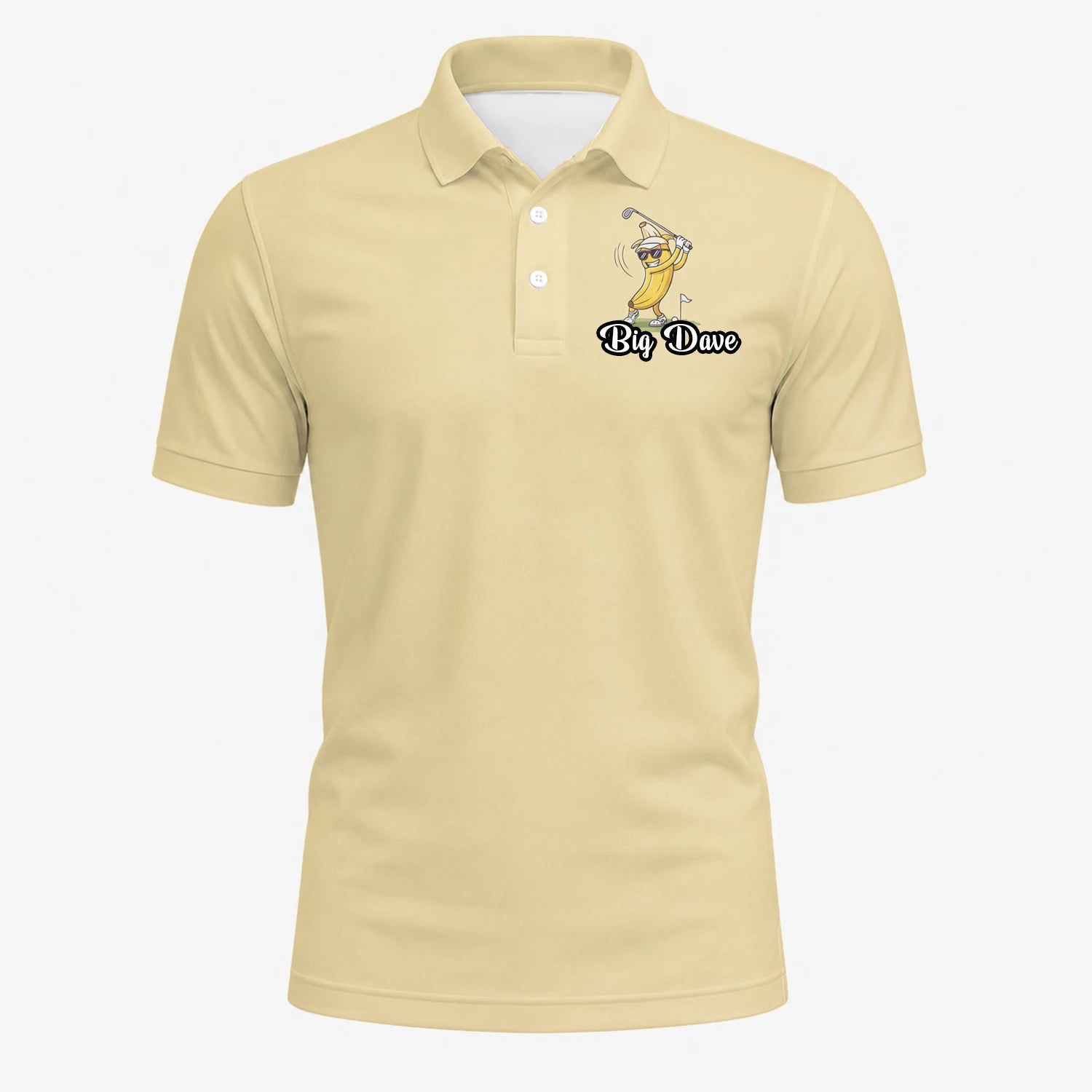 Personalisiertes Golf Poloshirt Hellgelbes Bananen Golfer Cartoon Design für Herren X9847